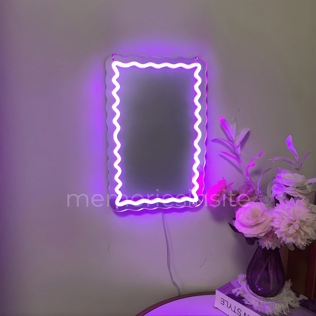 Scalloped Neon Acrylic Mirror — Designer Glow Statement Decor - Memories InsiteSCALLOPED ACRYLIC NEON MIRROR- 5.2*8 INCH